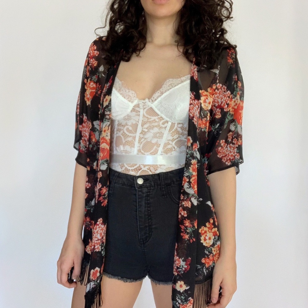 Floral Fringe Kimono Medium